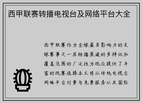 西甲联赛转播电视台及网络平台大全